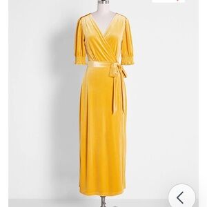Elegant Yellow Wrap Dress